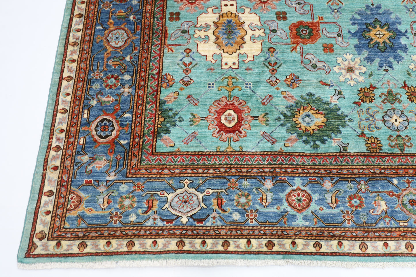 241 x 236 cm | Turquoise Afghan Tribal Hand Knotted Veg Dye Wool carpet