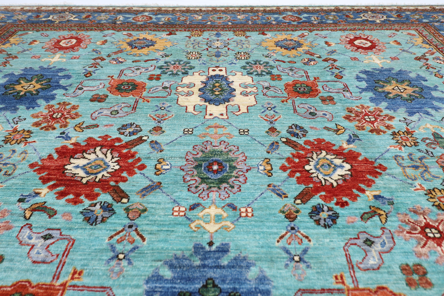 241 x 236 cm | Turquoise Afghan Tribal Hand Knotted Veg Dye Wool carpet