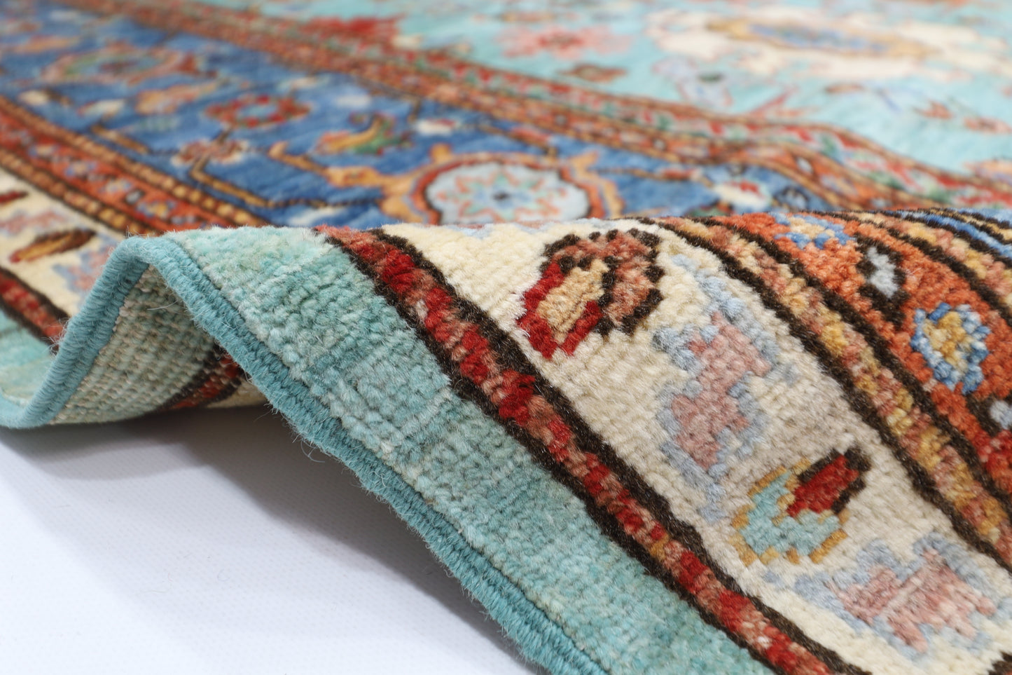 241 x 236 cm | Turquoise Afghan Tribal Hand Knotted Veg Dye Wool carpet