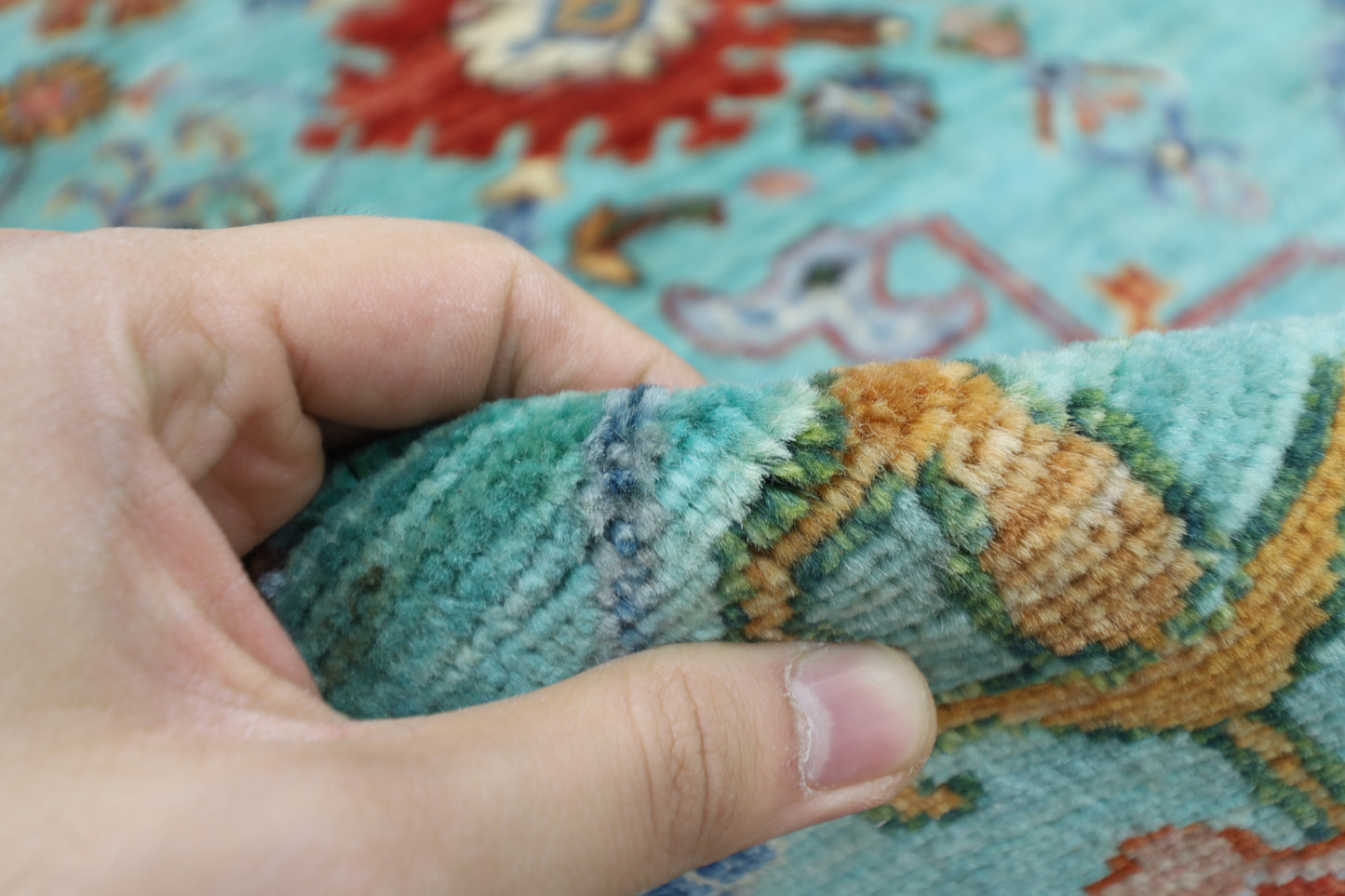 241 x 236 cm | Turquoise Afghan Tribal Hand Knotted Veg Dye Wool carpet