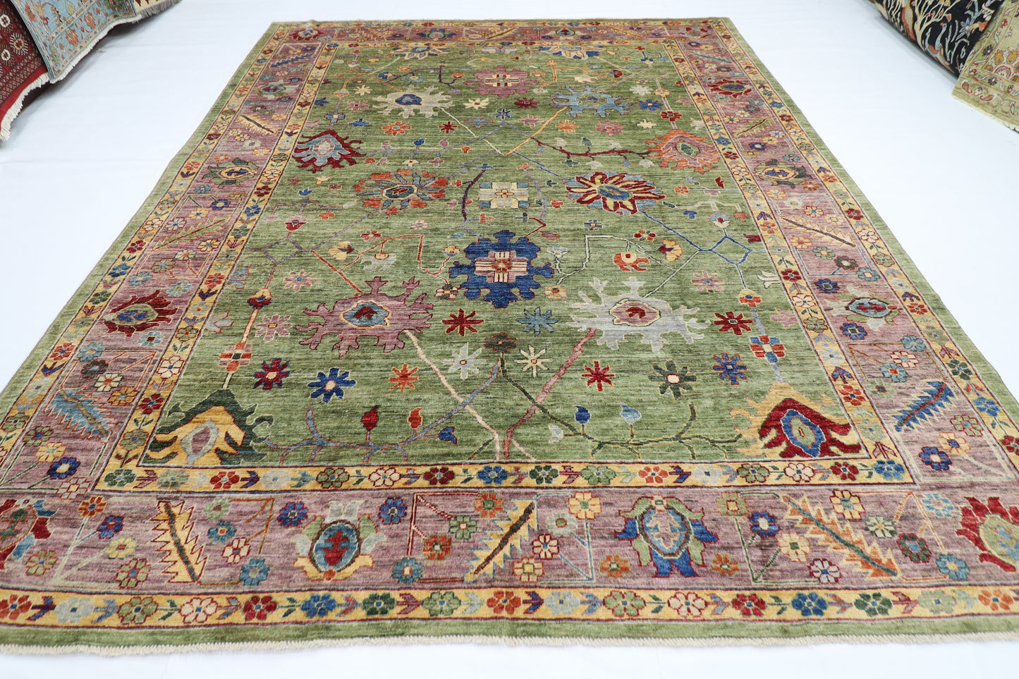 281 x 355 cm | Oushak Afghan Tribal Hand Knotted Veg Dye Wool carpet