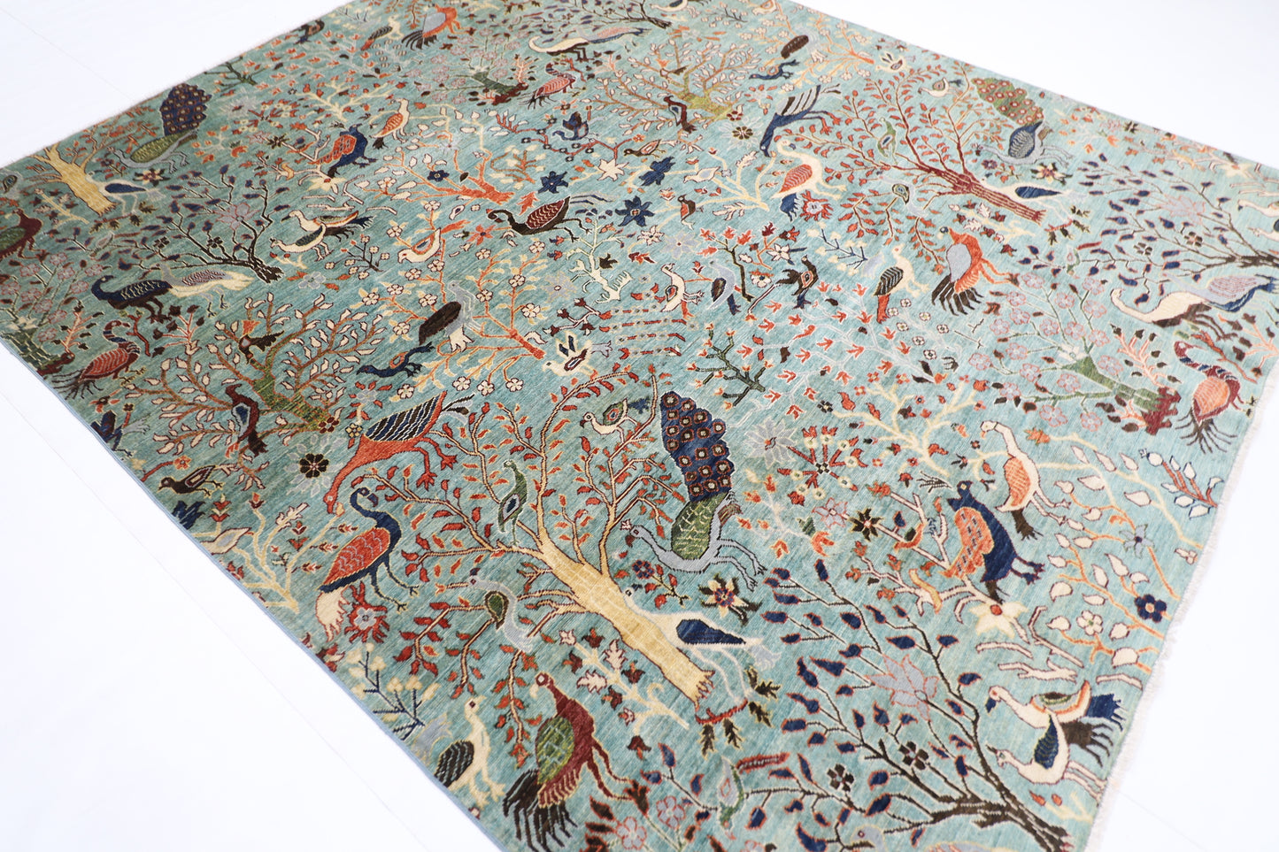 247 x 289 cm | Birds Pictorial Afghan Tribal Hand Knotted Veg Dye Wool carpet
