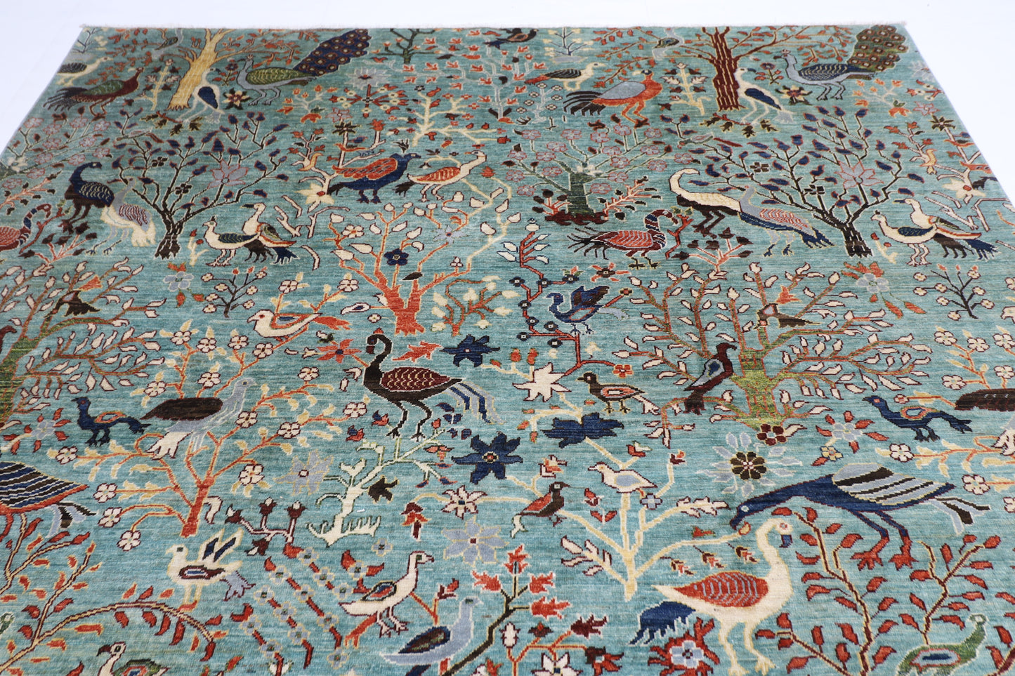 247 x 289 cm | Birds Pictorial Afghan Tribal Hand Knotted Veg Dye Wool carpet