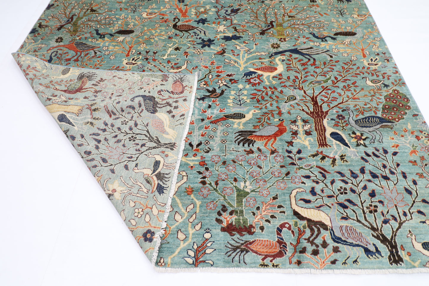 247 x 289 cm | Birds Pictorial Afghan Tribal Hand Knotted Veg Dye Wool carpet