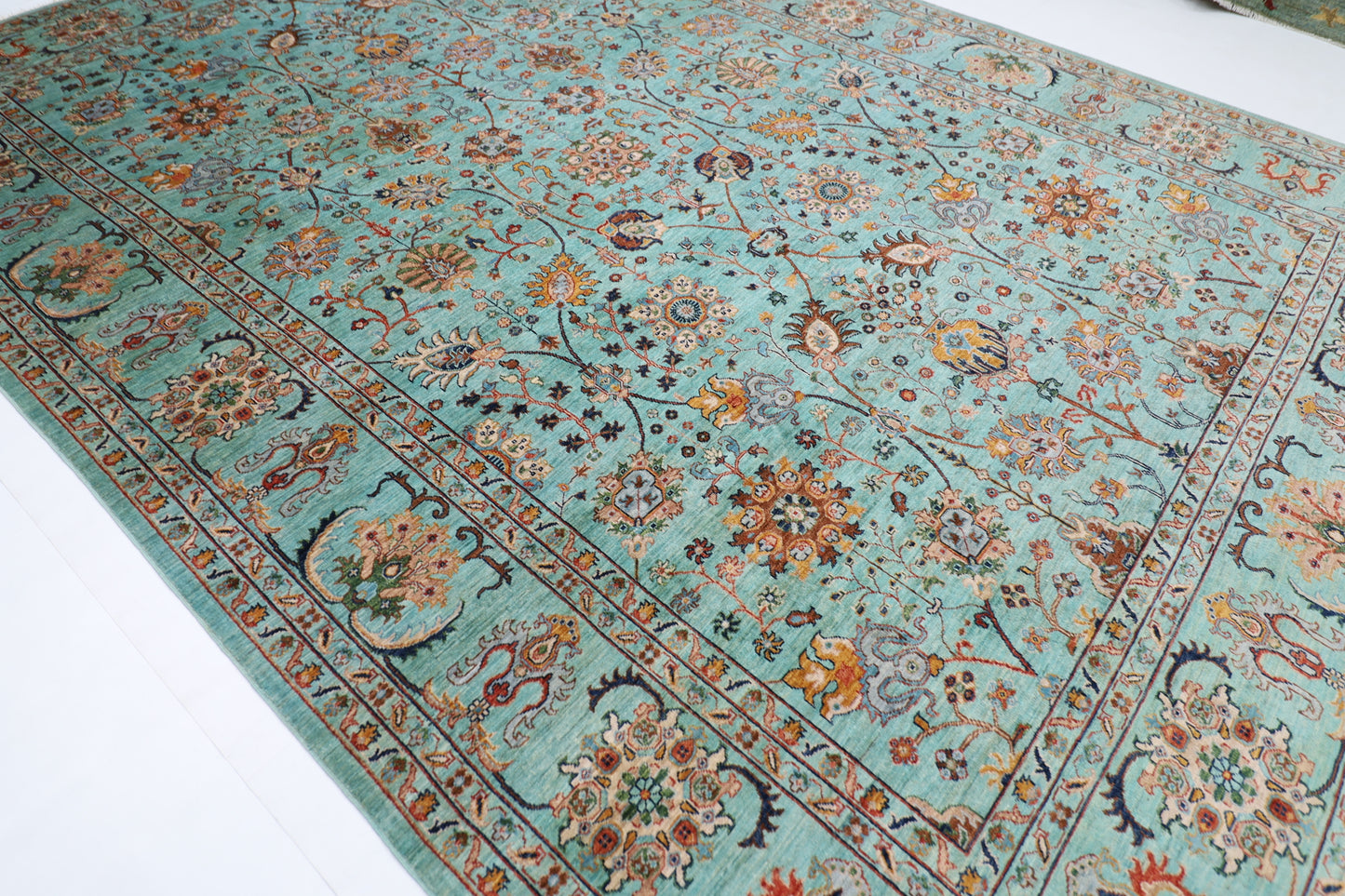 296 x 420 cm | Sultani Turquoise Afghan Tribal Hand Knotted Veg Dye Wool carpet