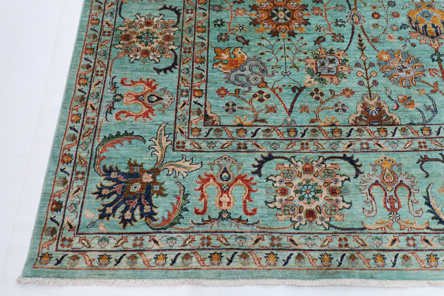 296 x 420 cm | Sultani Turquoise Afghan Tribal Hand Knotted Veg Dye Wool carpet