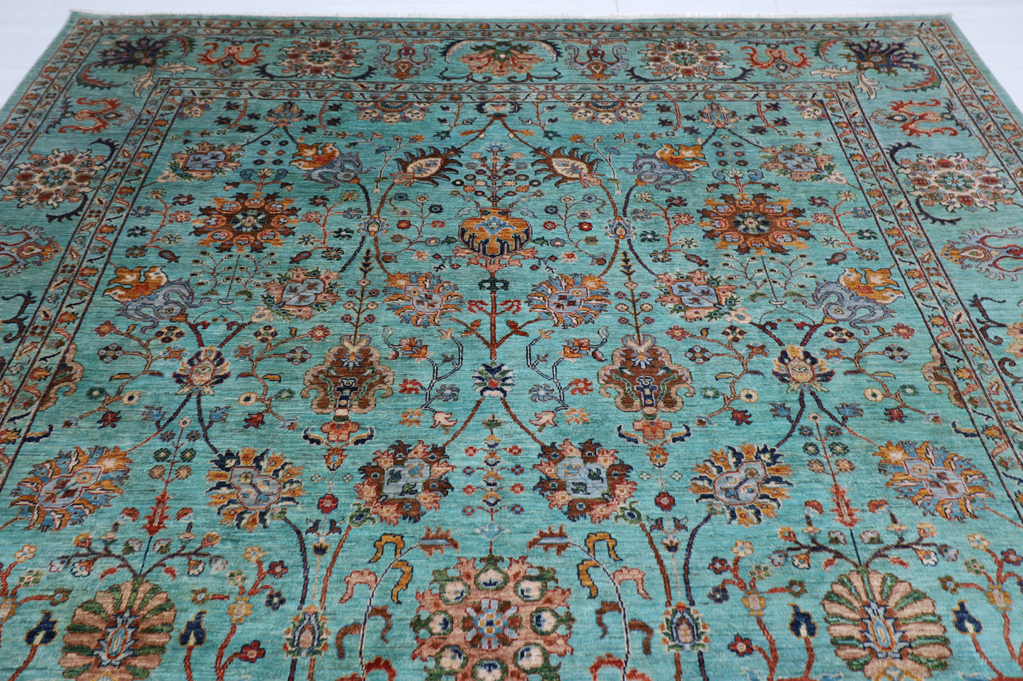 296 x 420 cm | Sultani Turquoise Afghan Tribal Hand Knotted Veg Dye Wool carpet