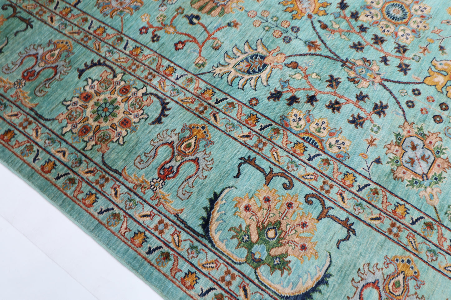 296 x 420 cm | Sultani Turquoise Afghan Tribal Hand Knotted Veg Dye Wool carpet