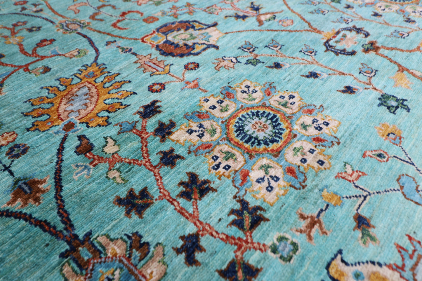 296 x 420 cm | Sultani Turquoise Afghan Tribal Hand Knotted Veg Dye Wool carpet