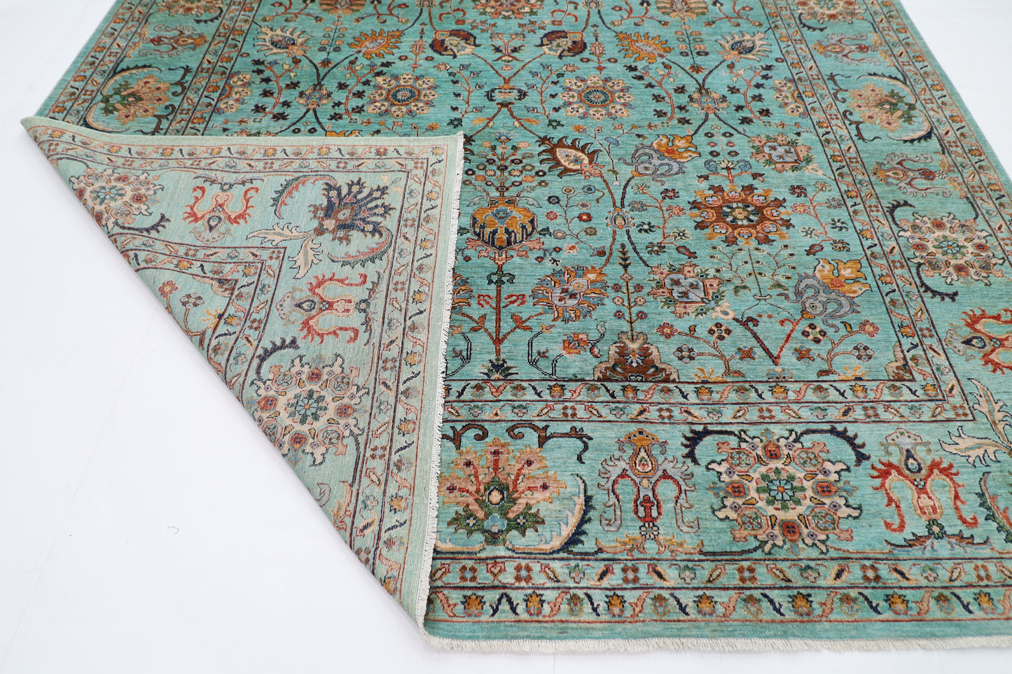 296 x 420 cm | Sultani Turquoise Afghan Tribal Hand Knotted Veg Dye Wool carpet
