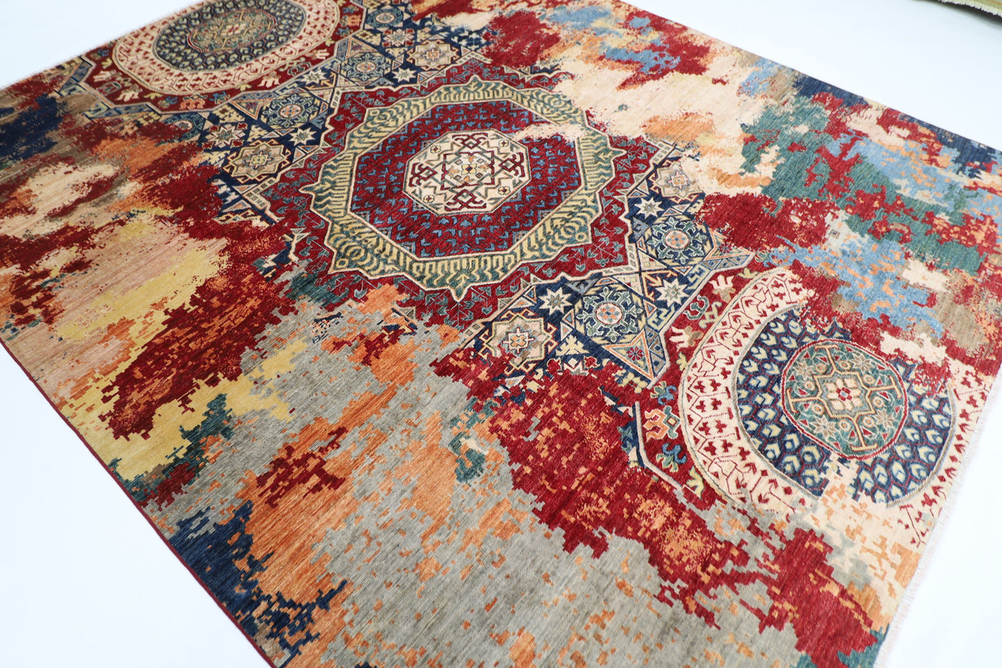 245 x 297 cm | Abstract Mamluk Afghan Tribal Hand Knotted Veg Dye Wool carpet