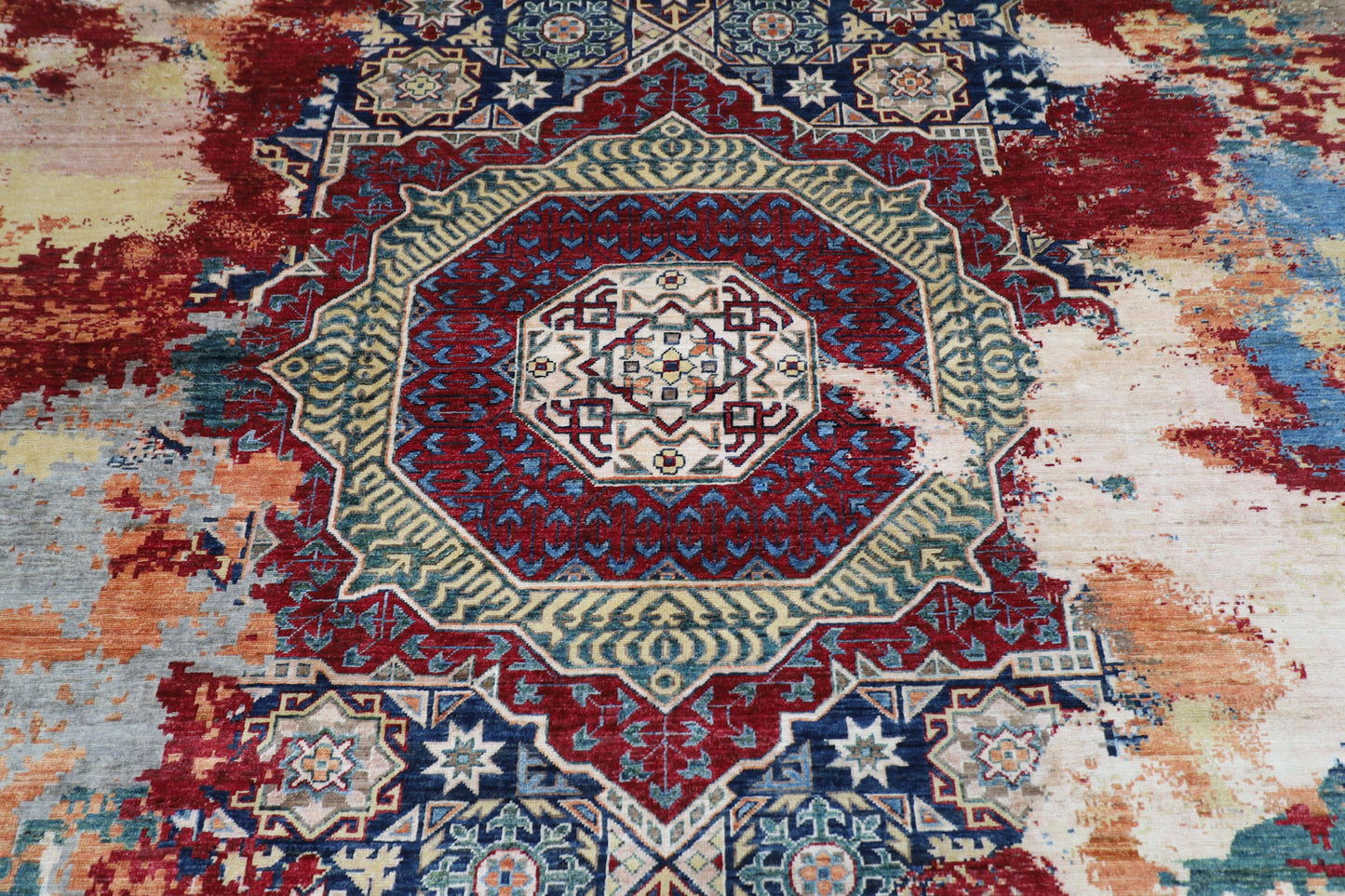 245 x 297 cm | Abstract Mamluk Afghan Tribal Hand Knotted Veg Dye Wool carpet