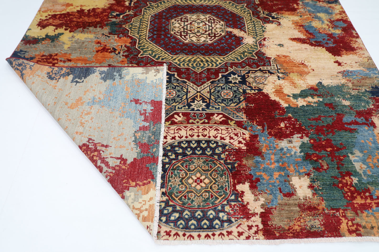 245 x 297 cm | Abstract Mamluk Afghan Tribal Hand Knotted Veg Dye Wool carpet