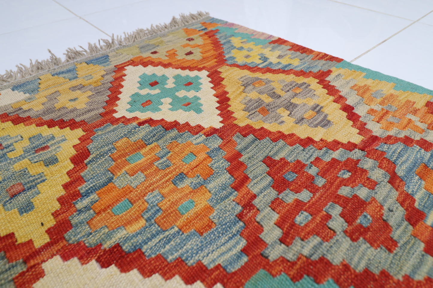 85 x 116 cm | Multicolor Wool Kilim Accent Traditional Hand Woven Oriental Carpet