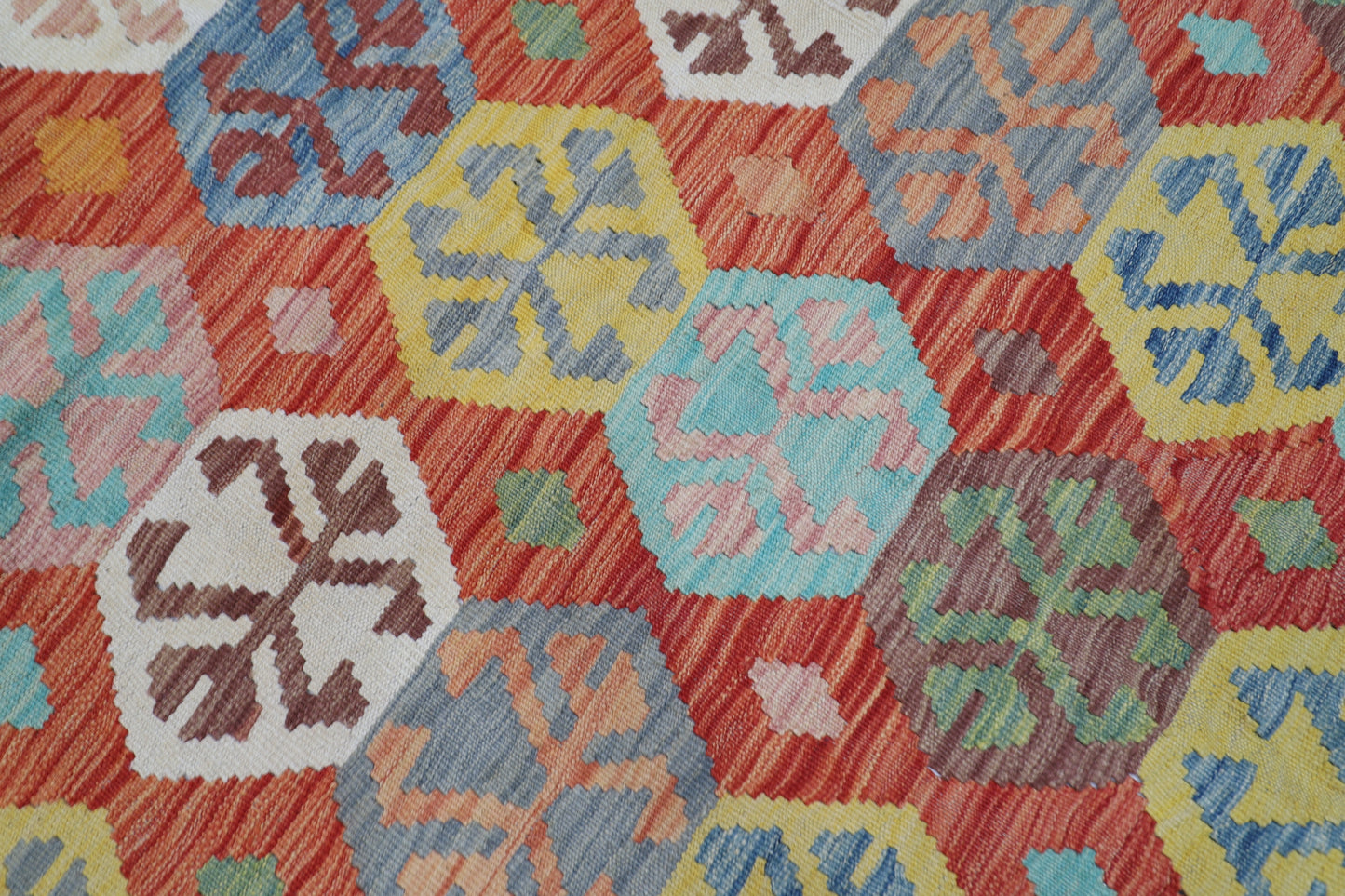 204 x 286 cm | Multicolor Wool Kilim Area Traditional Hand Woven Oriental Carpet