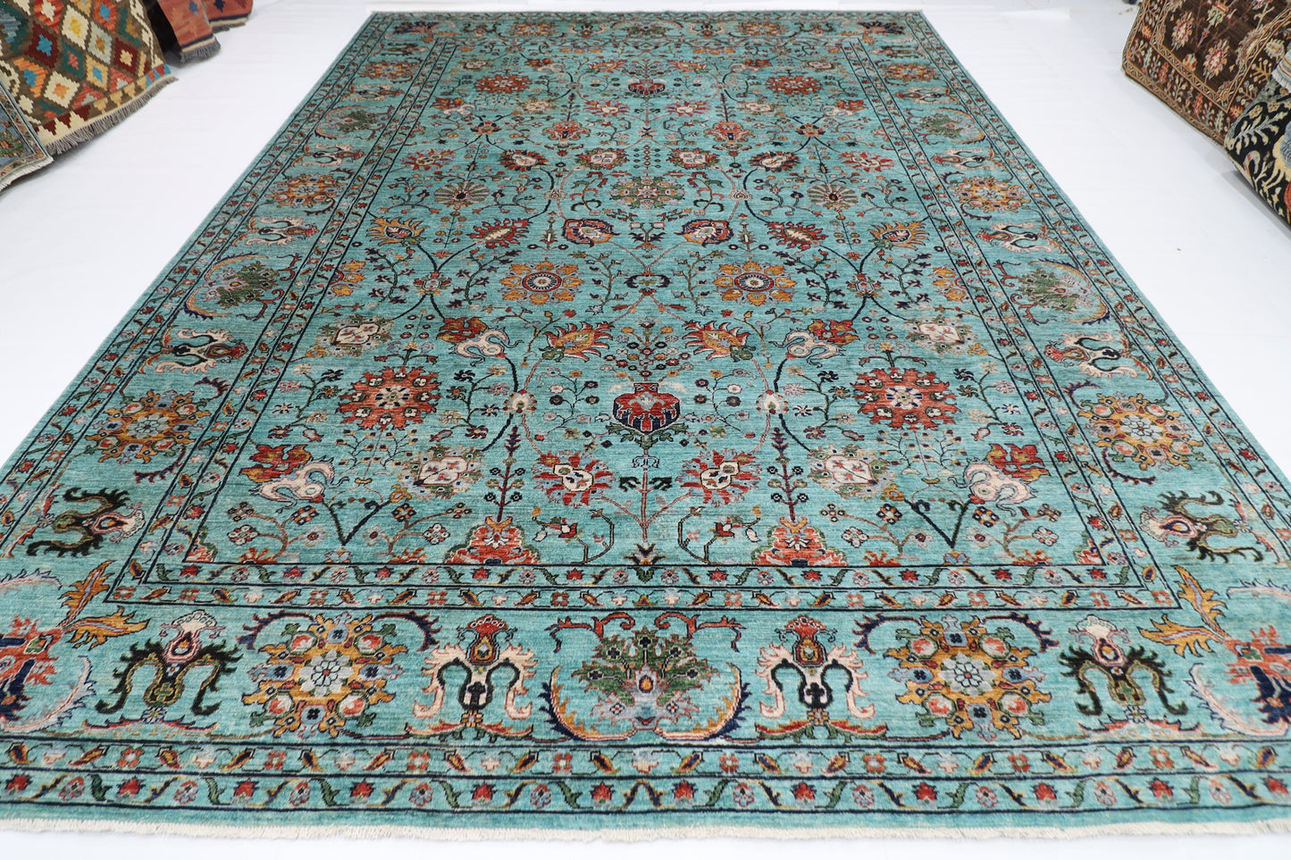 305 x 410 cm | Sultani Turquoise Afghan Tribal Hand Knotted Veg Dye Wool carpet