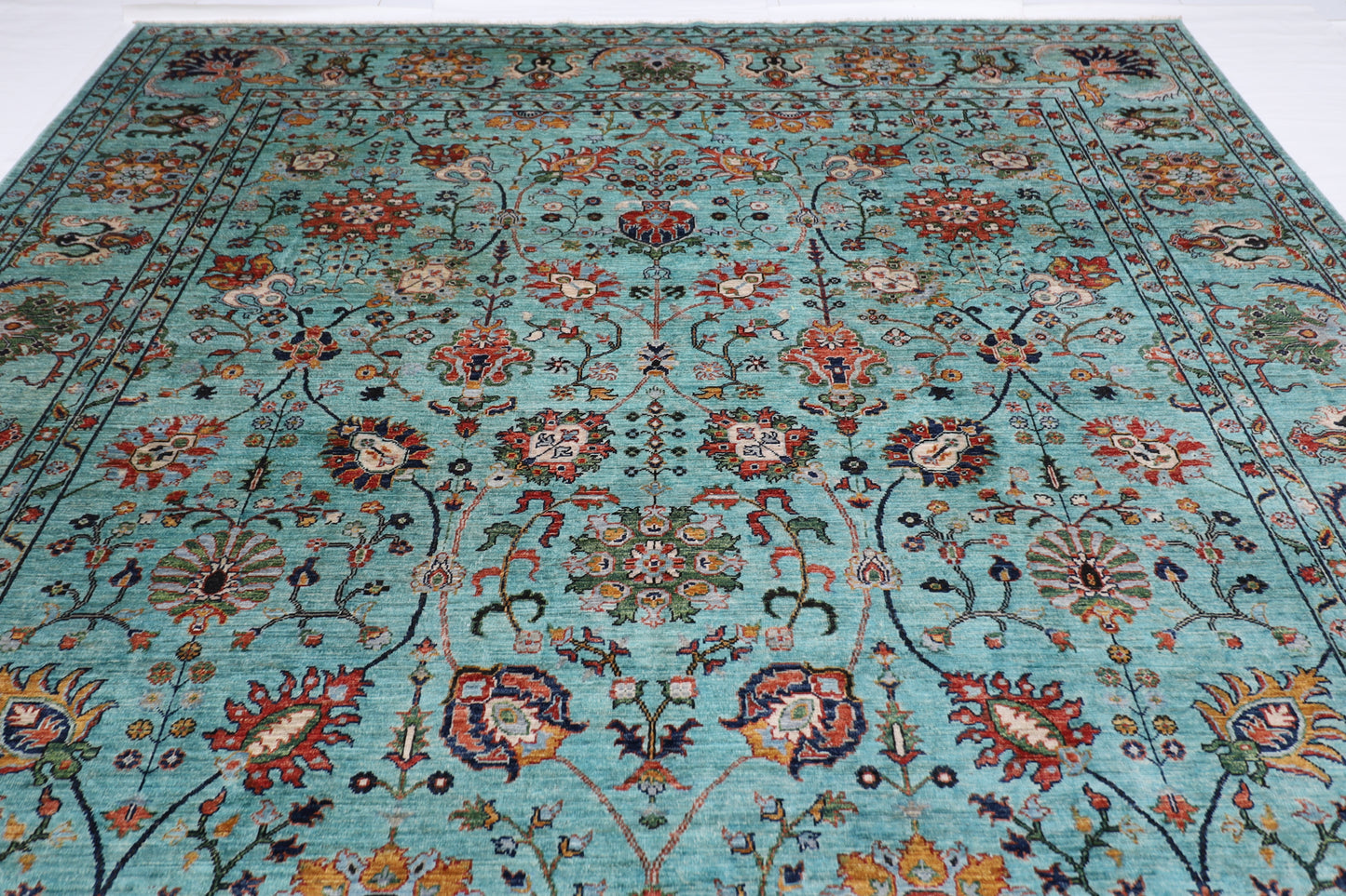 305 x 410 cm | Sultani Turquoise Afghan Tribal Hand Knotted Veg Dye Wool carpet