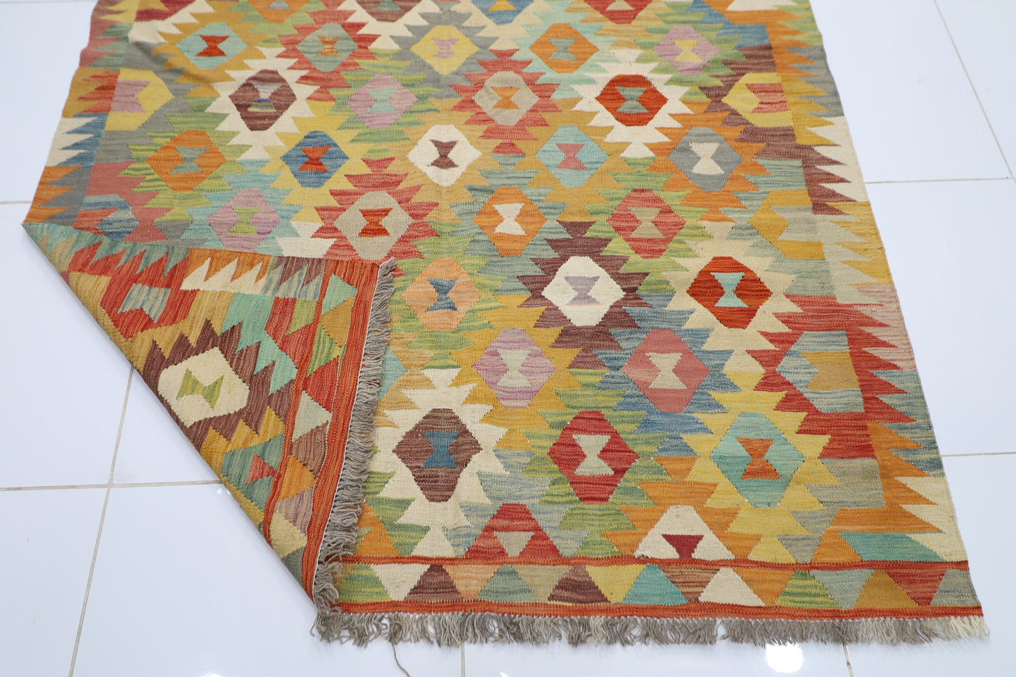175 x 235 cm | Multicolor Wool Kilim Area Traditional Hand Woven Oriental Carpet