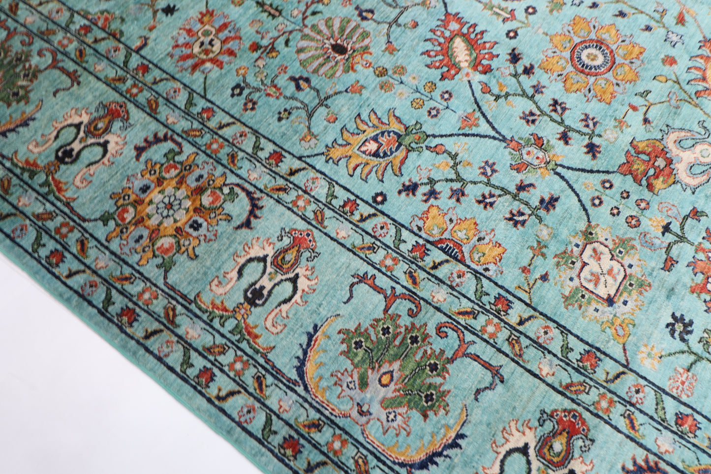305 x 410 cm | Sultani Turquoise Afghan Tribal Hand Knotted Veg Dye Wool carpet