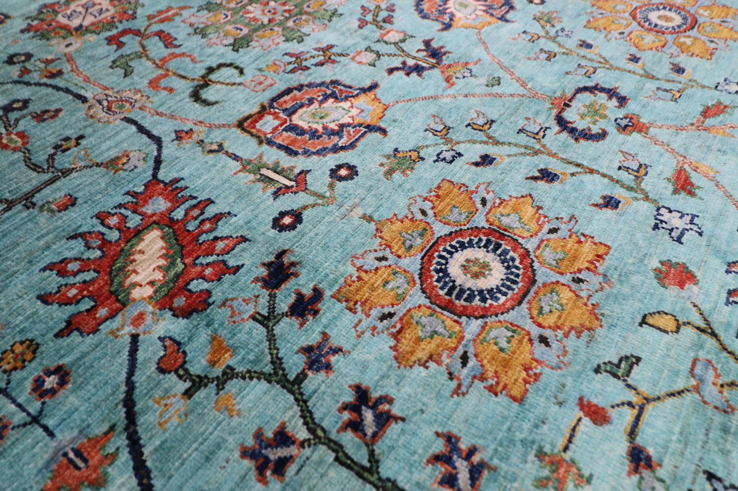 305 x 410 cm | Sultani Turquoise Afghan Tribal Hand Knotted Veg Dye Wool carpet