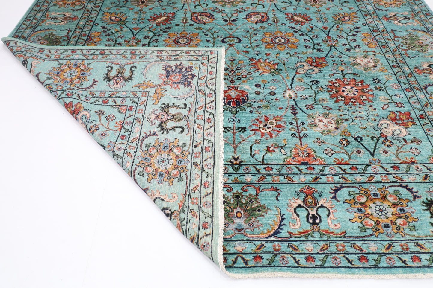 305 x 410 cm | Sultani Turquoise Afghan Tribal Hand Knotted Veg Dye Wool carpet