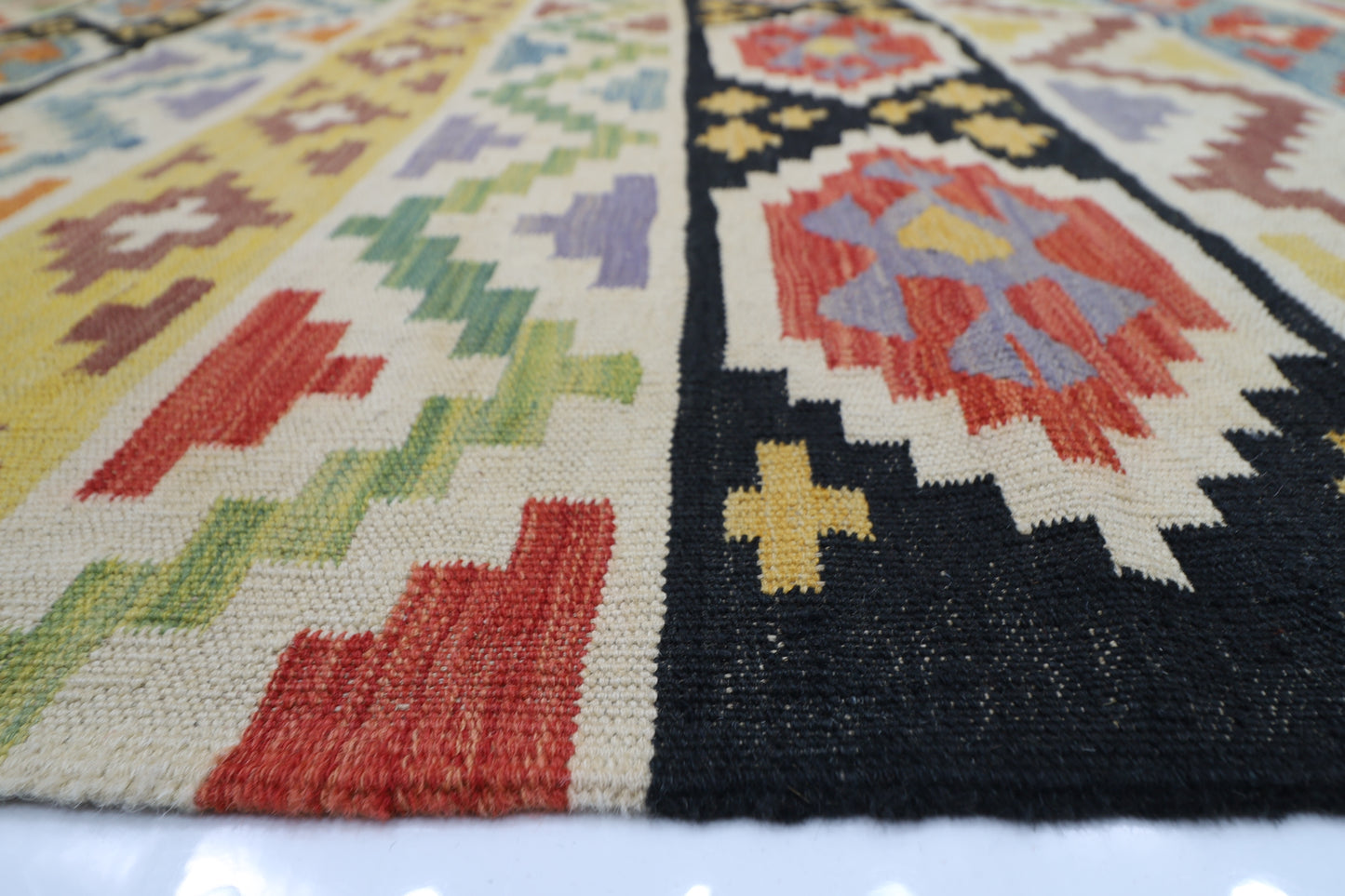 238 x 295 cm | Multicolor Wool Kilim Area Traditional Hand Woven Oriental Carpet