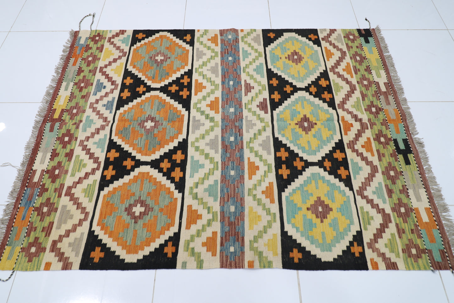 148 x 202 cm | Multicolor Wool Kilim Area Traditional Hand Woven Oriental Carpet