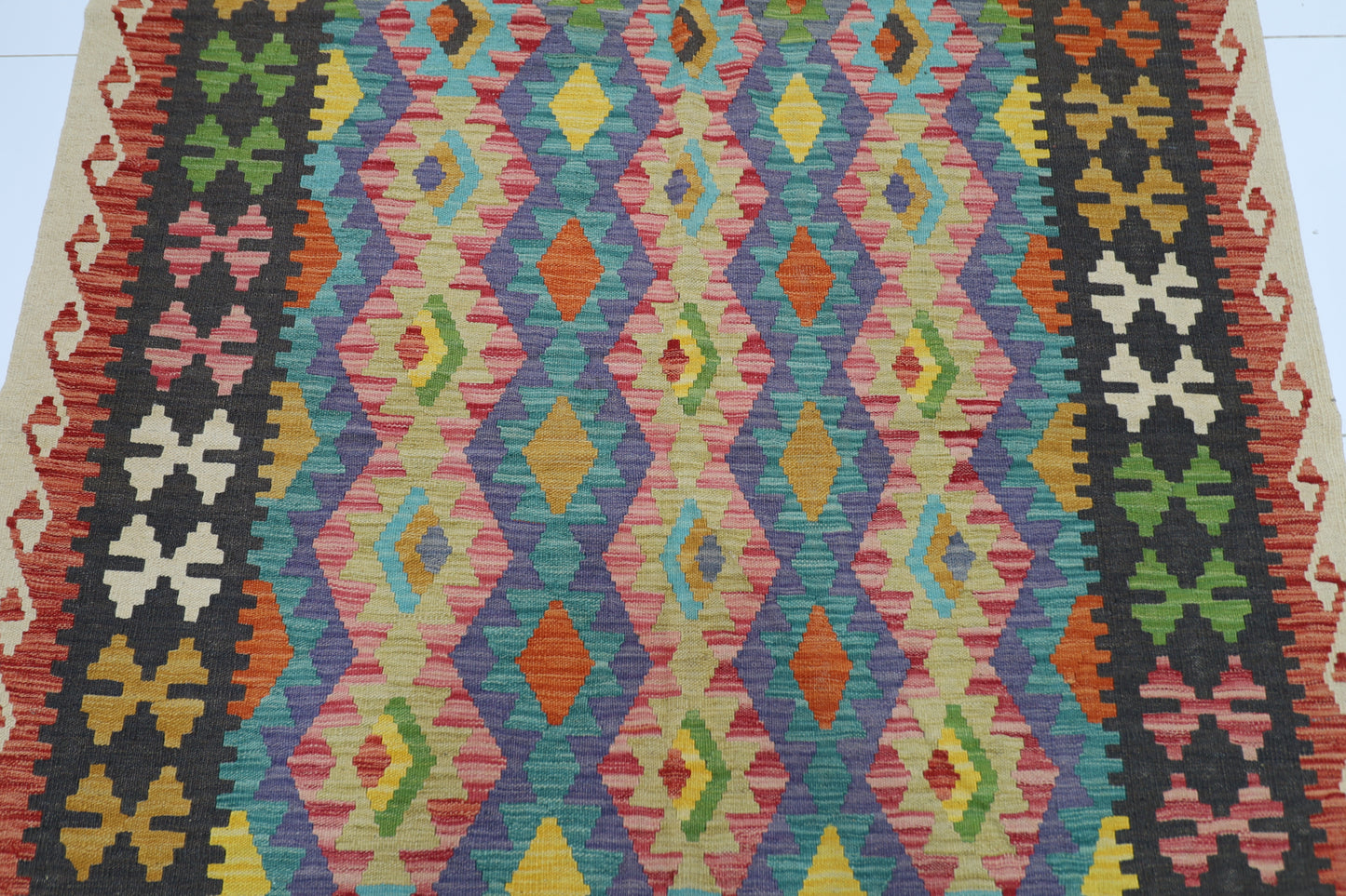 172 x 251 cm | Multicolor Wool Kilim Area Traditional Hand Woven Oriental Carpet