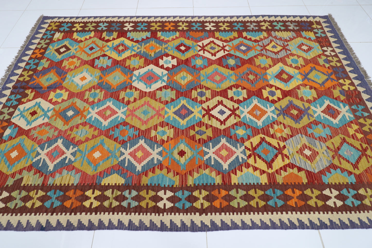 197 x 292 cm | Multicolor Wool Kilim Area Traditional Hand Woven Oriental Carpet