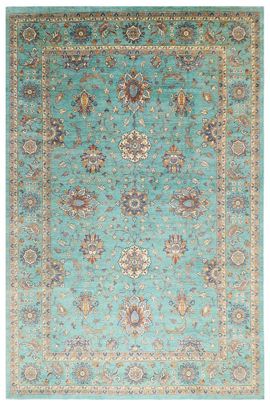278 x 353 cm | Oriental Turquoise Afghan Tribal Hand Knotted Veg Dye Wool carpet