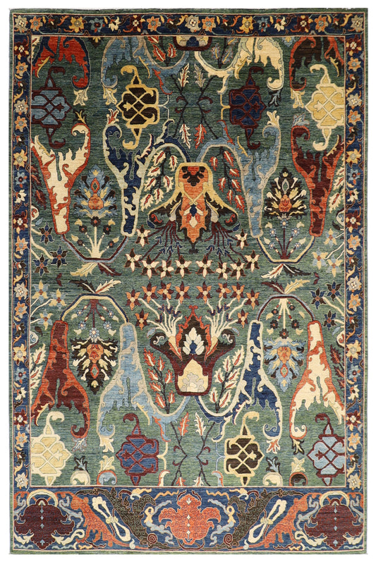 274 x 356 cm | Kawros Green Afghan Tribal Hand Knotted Veg Dye Wool carpet