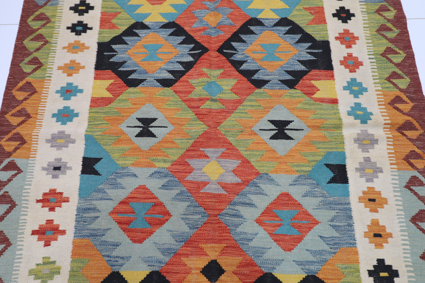148 x 198 cm | Multicolor Wool Kilim Area Traditional Hand Woven Oriental Carpet