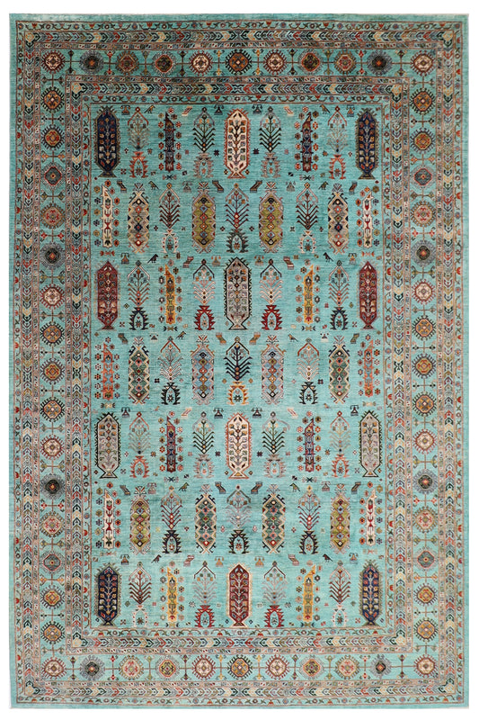 299 x 387 cm | Waziri Turquoise Afghan Tribal Hand Knotted Veg Dye Wool carpet