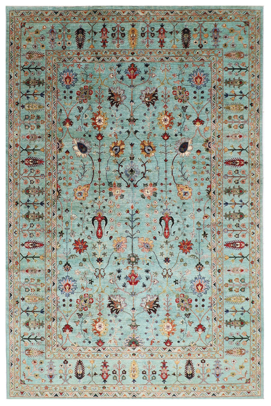 271 x 363 cm | Sultani Turquoise Afghan Tribal Hand Knotted Veg Dye Wool carpet