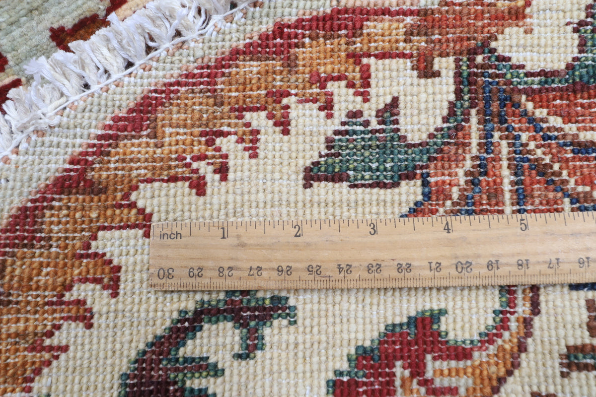 141 x 141 cm | Floral Round Design Hand Knotted Veg Dye Wool Afghan Carpet