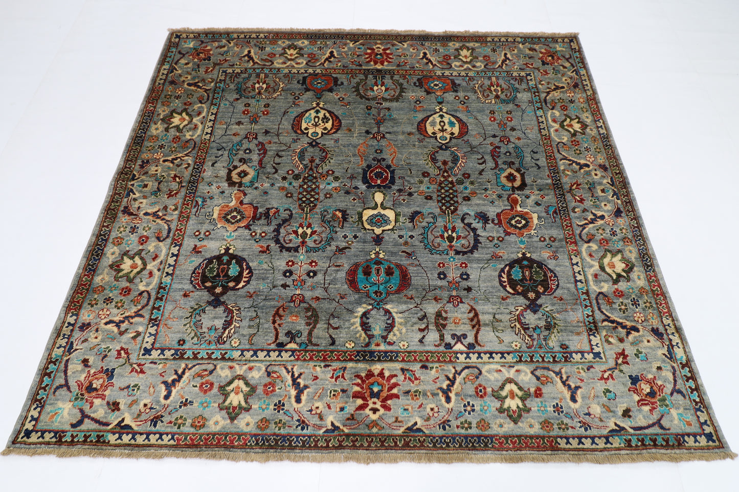 202 x 191 cm | Sultani Sqaure Afghan Tribal Hand Knotted Veg Dye Wool carpet