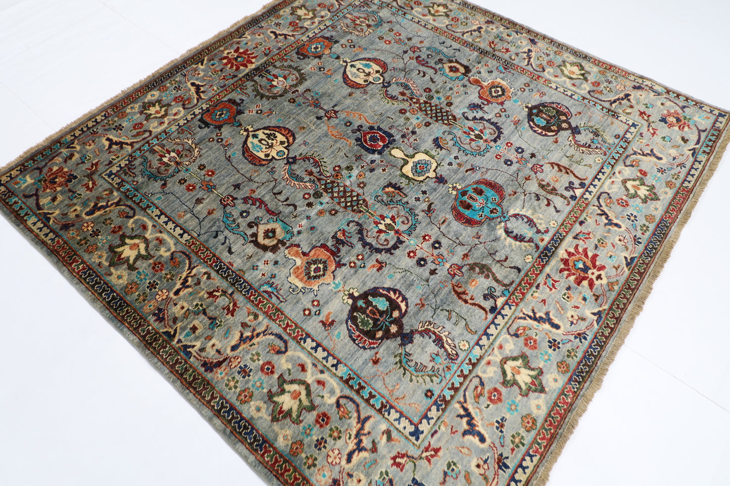 202 x 191 cm | Sultani Sqaure Afghan Tribal Hand Knotted Veg Dye Wool carpet