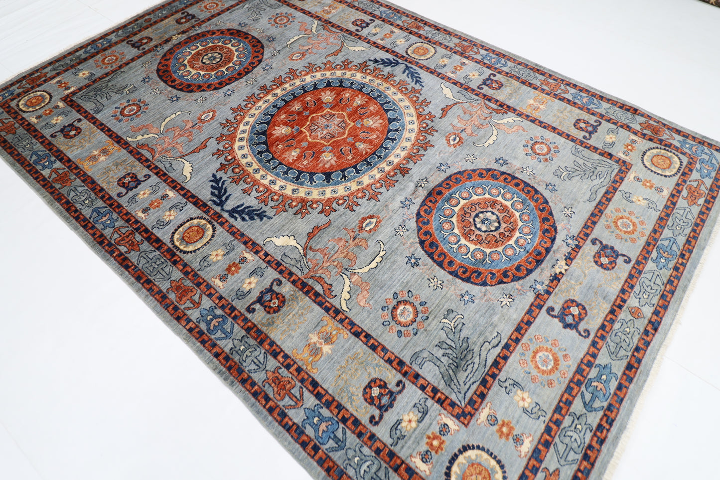 202 x 293 cm | Suzani Afghan Tribal Hand Knotted Veg Dye Wool carpet