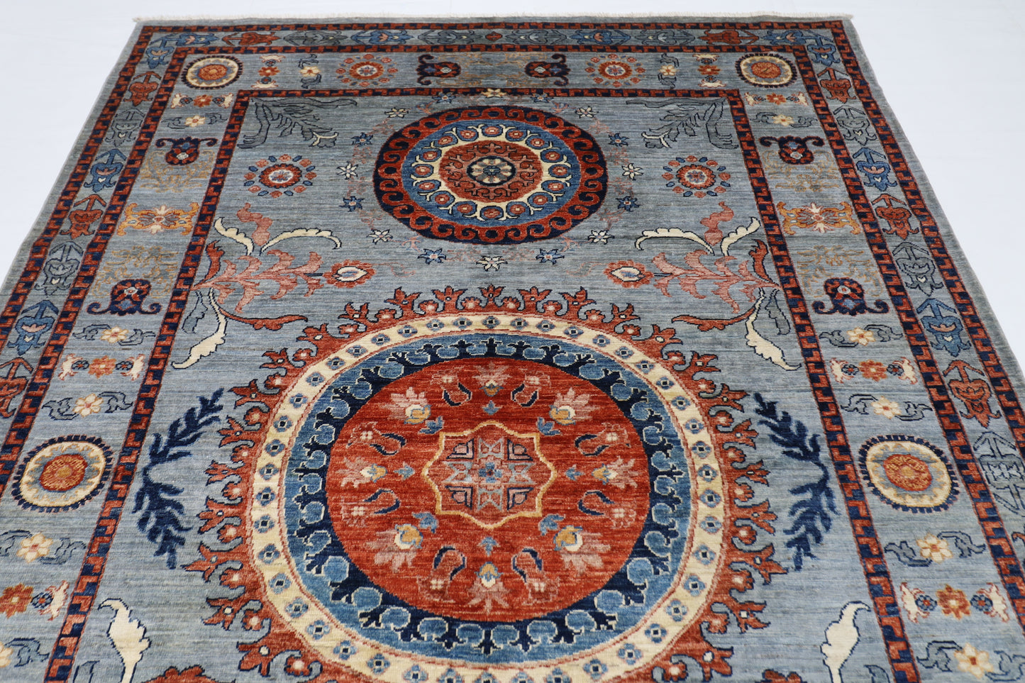 202 x 293 cm | Suzani Afghan Tribal Hand Knotted Veg Dye Wool carpet