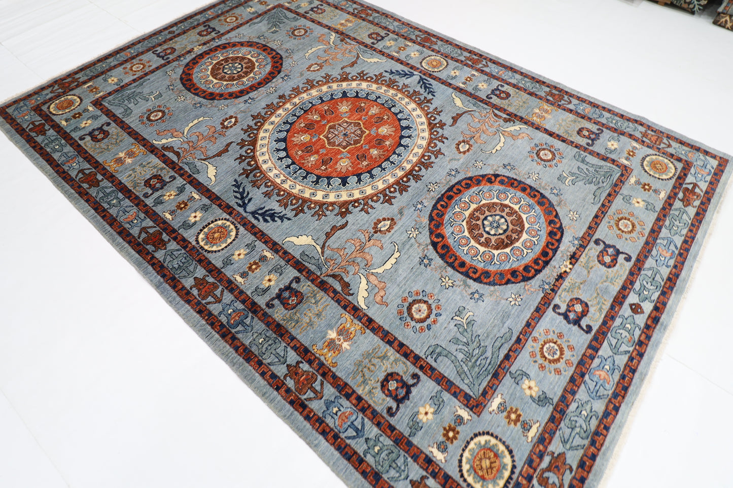 204 x 290 cm | Suzani Afghan Tribal Hand Knotted Veg Dye Wool carpet
