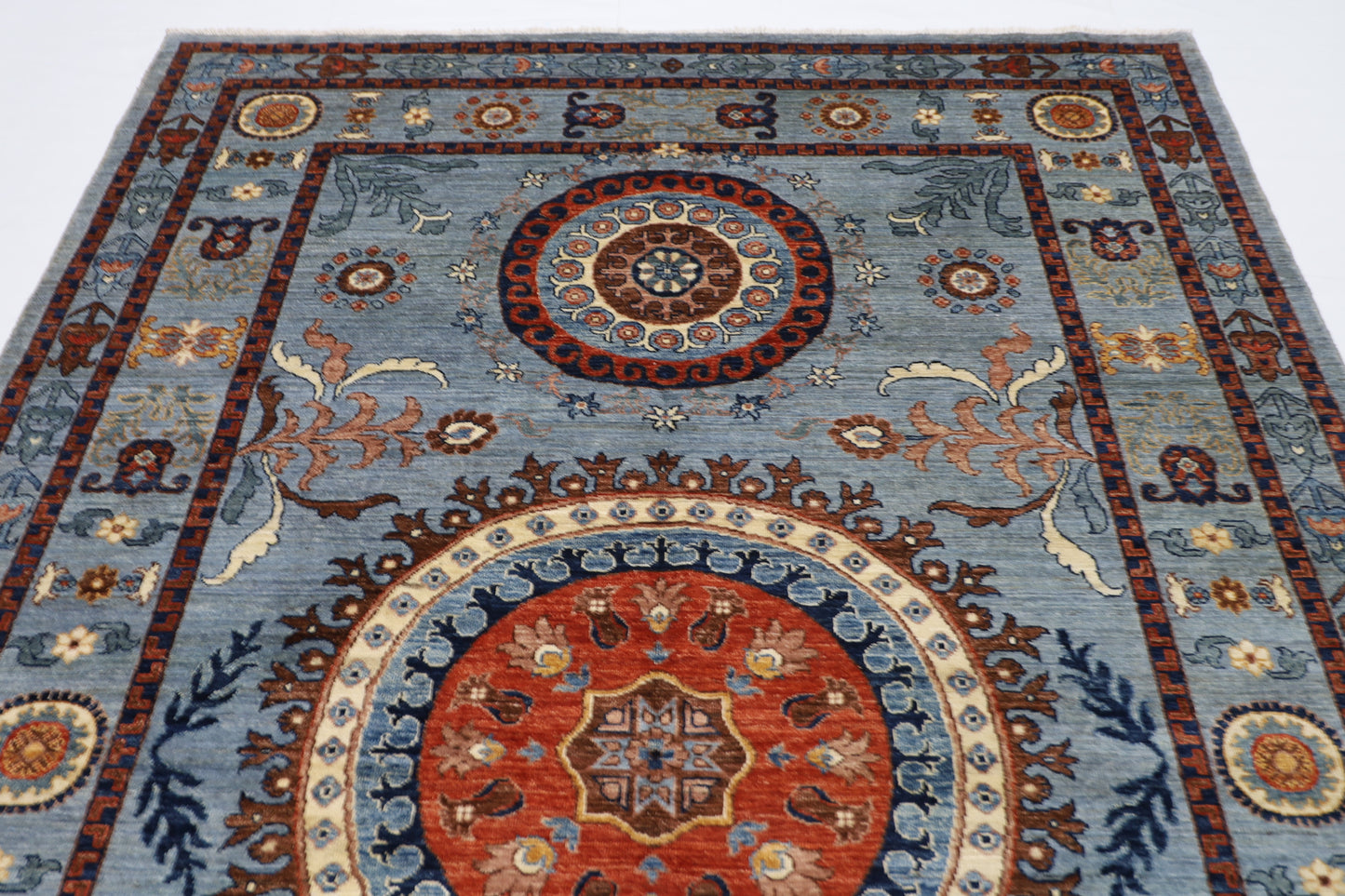 204 x 290 cm | Suzani Afghan Tribal Hand Knotted Veg Dye Wool carpet