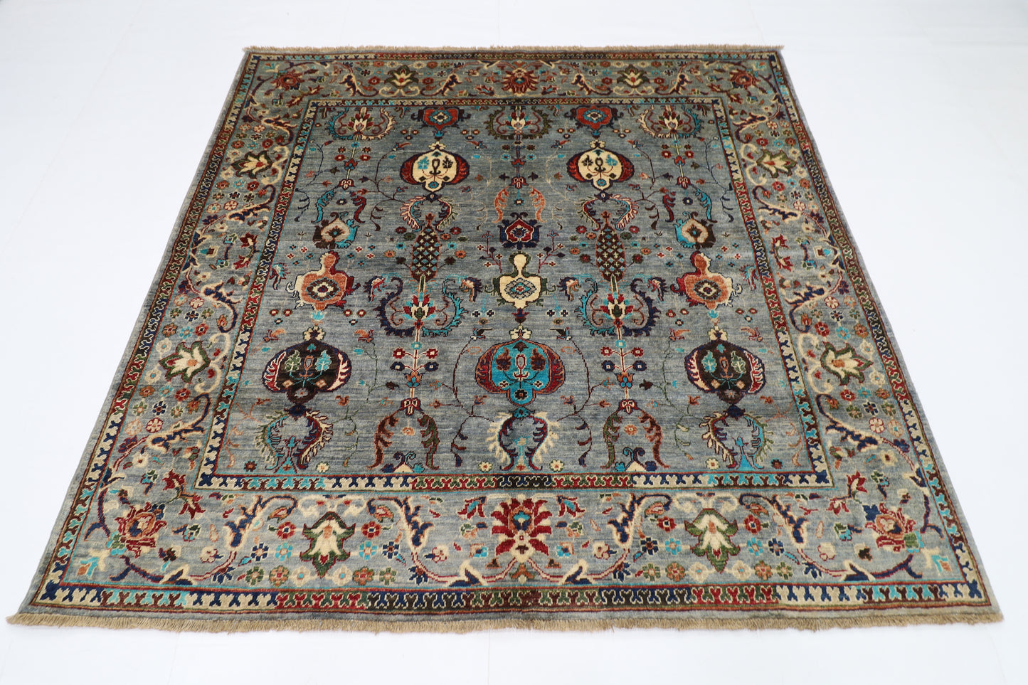 198 x 190 cm | Sultani Afghan Tribal Hand Knotted Veg Dye Wool carpet