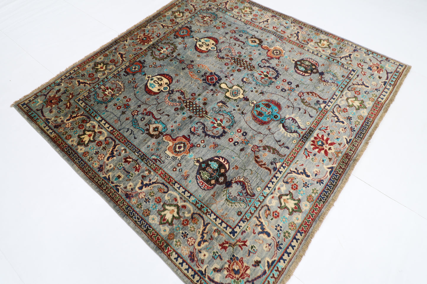 198 x 190 cm | Sultani Afghan Tribal Hand Knotted Veg Dye Wool carpet