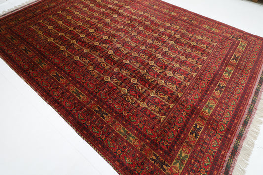 249 x 349 cm | Oriental Tribal Red Area Rug Afghan Hand Knotted Wool carpet