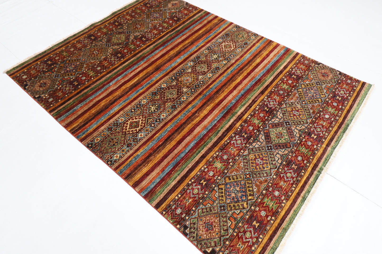 158 x 208 cm | Khorjun Afghan Tribal Hand Knotted Veg Dye Wool carpet