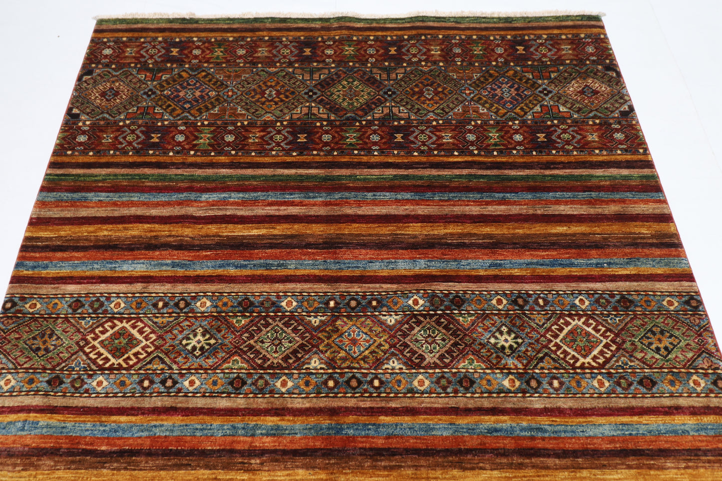 158 x 208 cm | Khorjun Afghan Tribal Hand Knotted Veg Dye Wool carpet