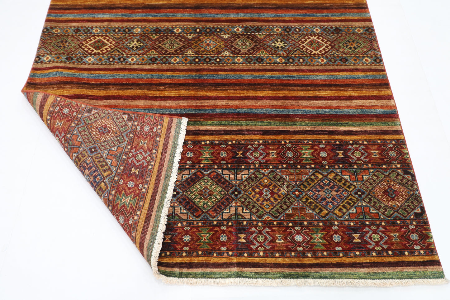 158 x 208 cm | Khorjun Afghan Tribal Hand Knotted Veg Dye Wool carpet