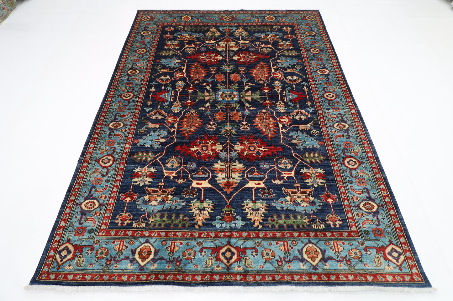 176 x 240 cm | Navy Blue Afghan Tribal Hand Knotted Veg Dye Wool carpet
