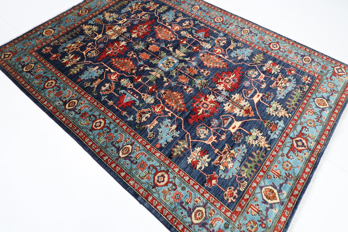 176 x 240 cm | Navy Blue Afghan Tribal Hand Knotted Veg Dye Wool carpet