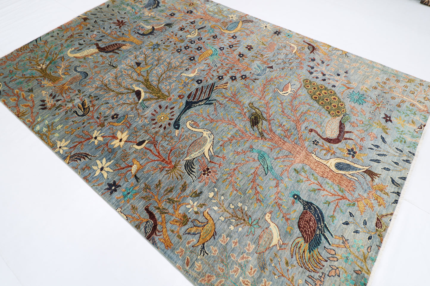 202 x 298 cm | Birds Afghan Tribal Hand Knotted Veg Dye Wool carpet